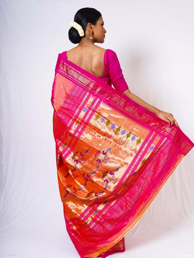 Peach Pink Silk Paithani Saree