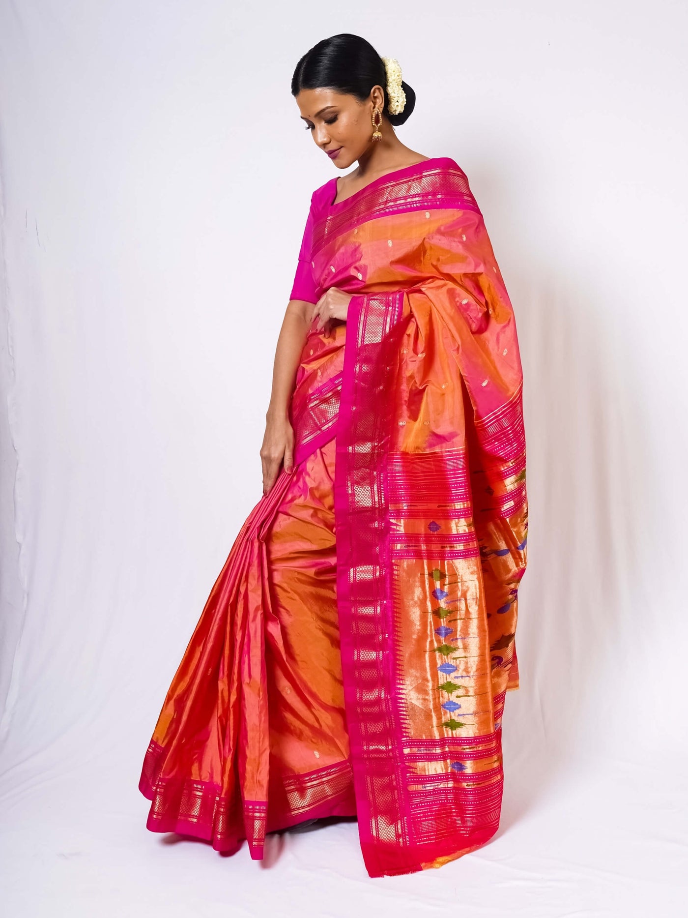 Peach Pink Silk Paithani Saree