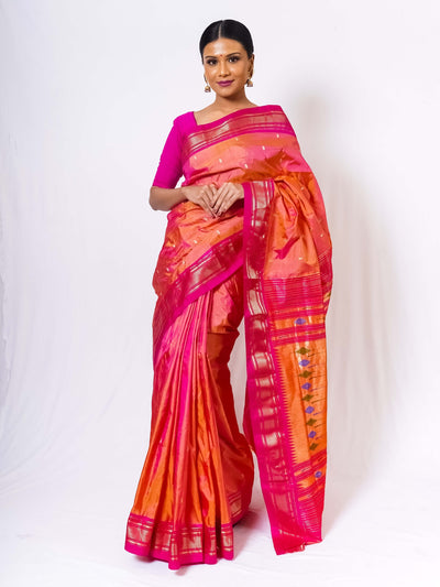 Peach Pink Silk Paithani Saree