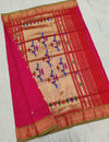 Pink silk paithani saree with parrot green border