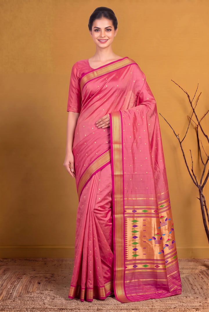Two tone peach silk paithani saree