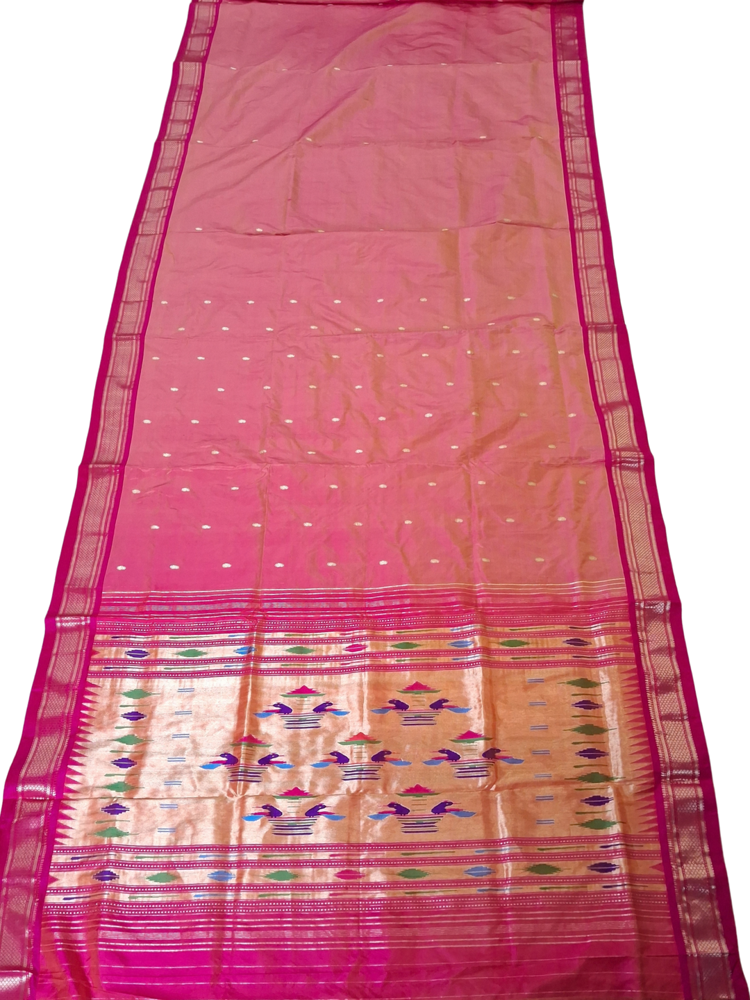 Two tone peach silk paithani saree