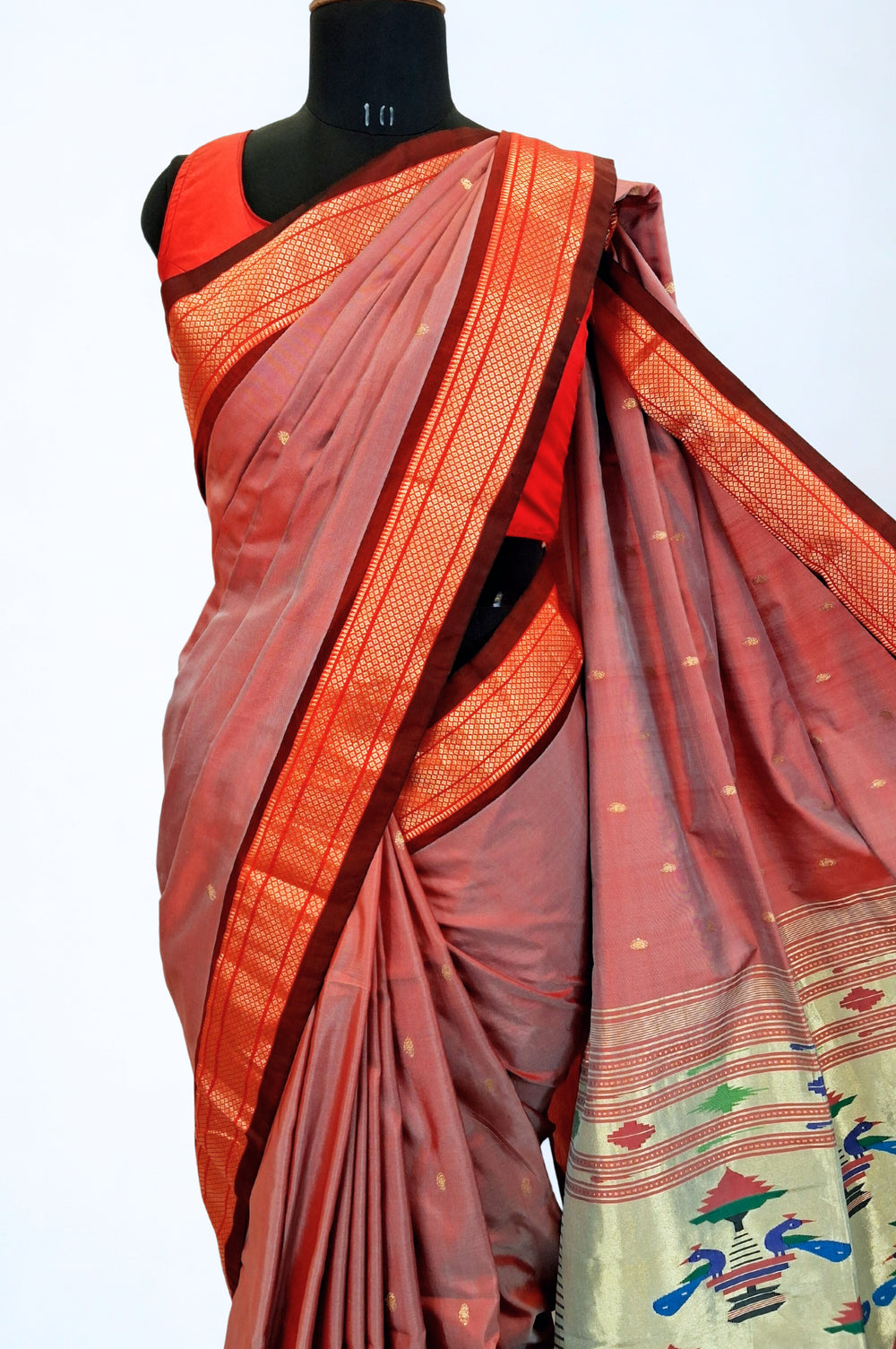 Peach Pink Handwoven Paithani