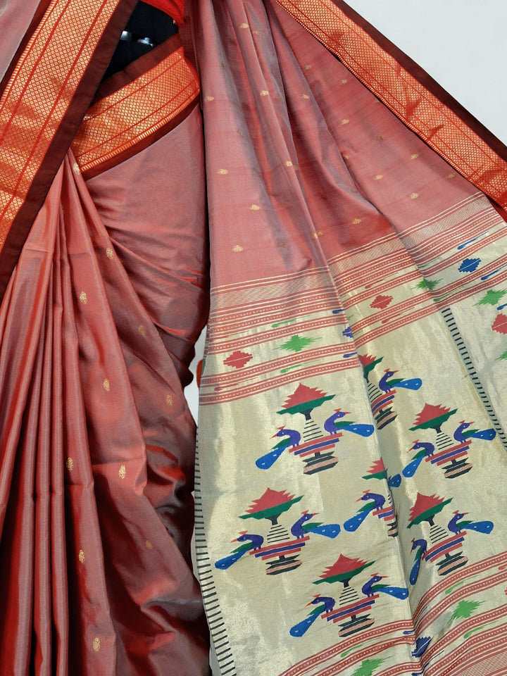 Peach Pink Handwoven Paithani