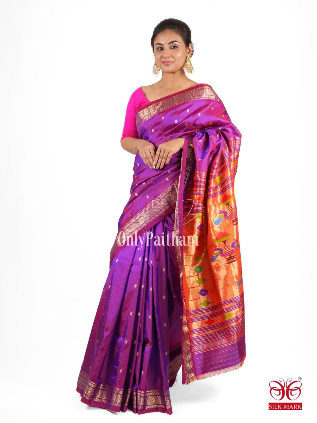 Purple silk paithani saree