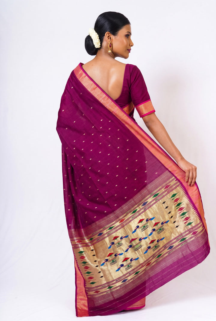Rich Wine Cotton Paithani