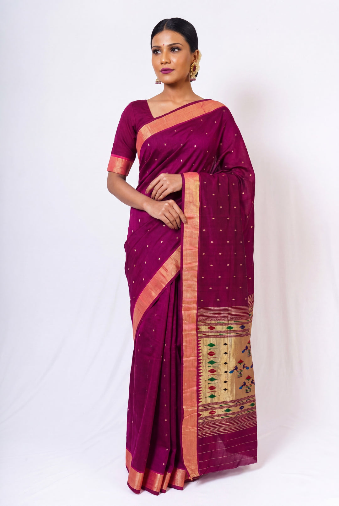 Rich Wine Cotton Paithani