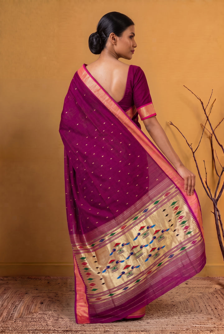 Rich Wine Cotton Paithani