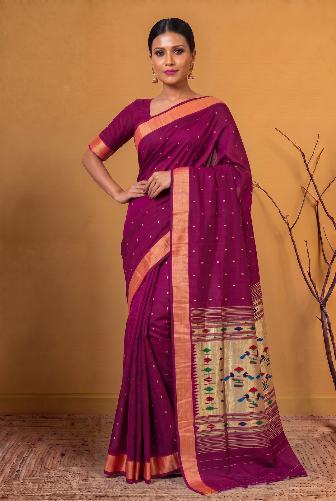 Rich Wine Cotton Paithani