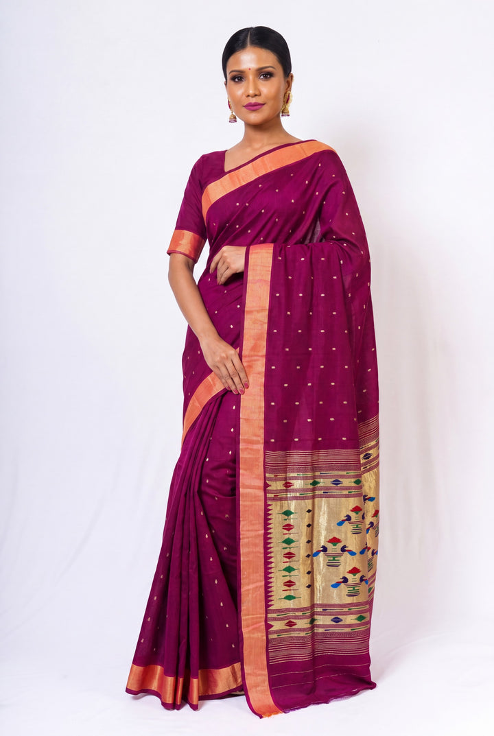 Rich Wine Cotton Paithani