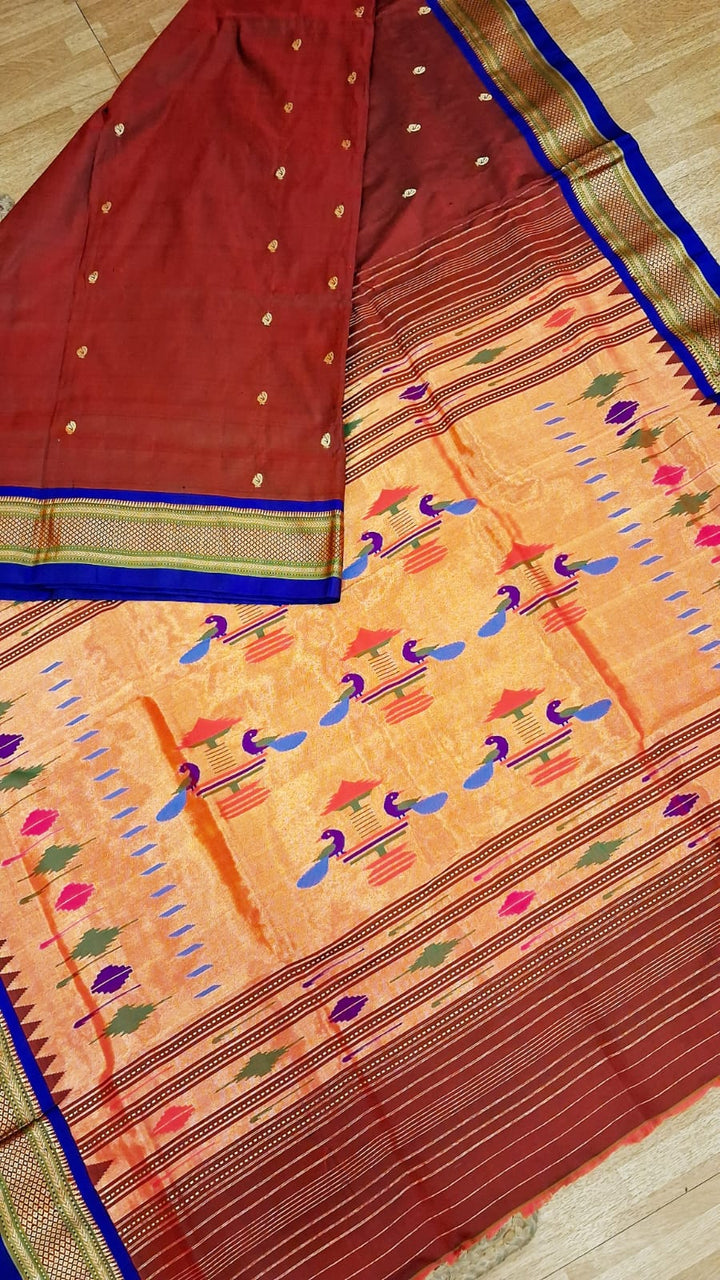 Maroon Paithani Saree with Gold Zari