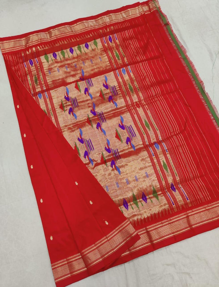 Radiant Red Silk Paithani Saree with Golden Zari Border