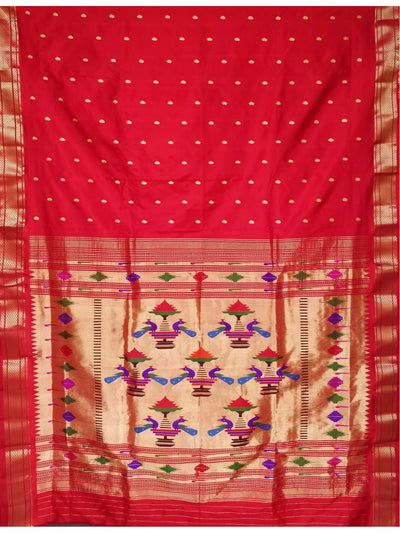 Red Single Color Silk Paithani Saree