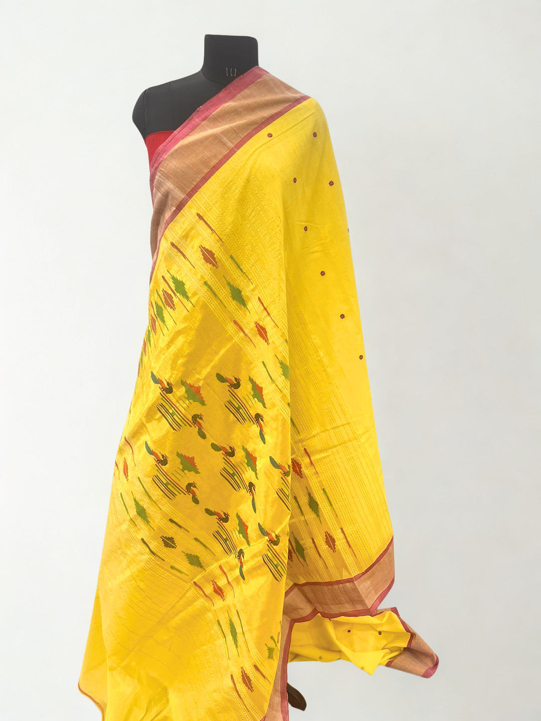 Lime yellow cotton paithani saree