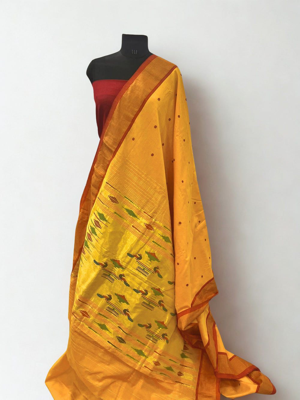 Mustard Cotton Paithani Saree
