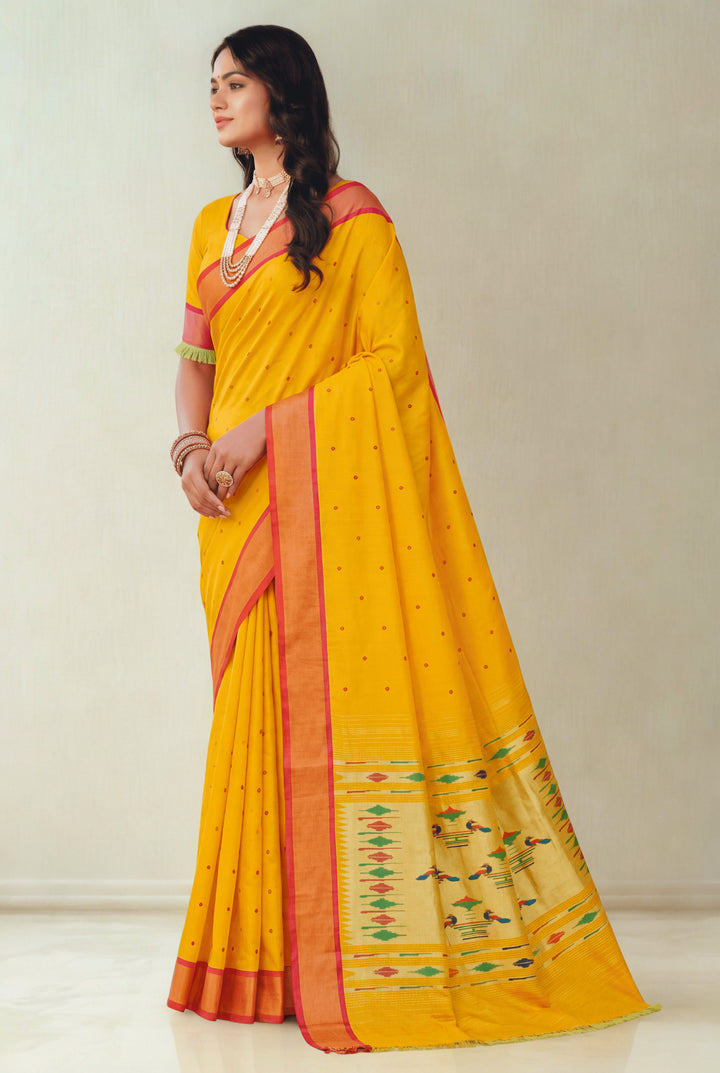 Mustard cotton paithani saree