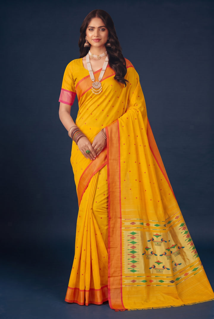 Mustard Cotton Paithani Saree