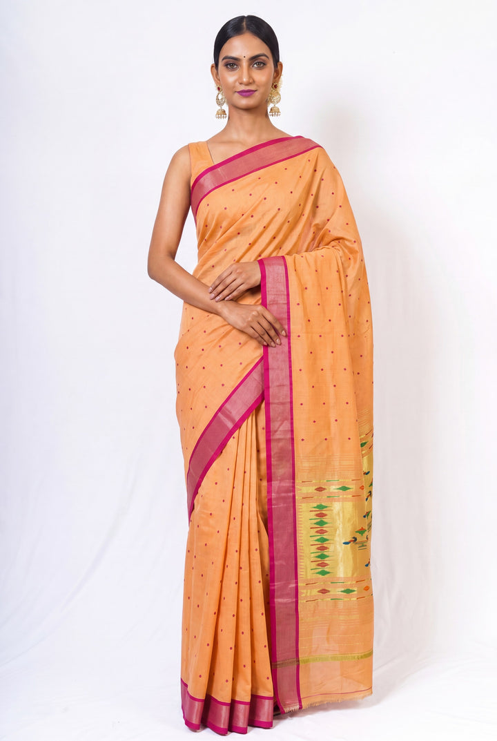 Turmeric yellow cotton paithani saree