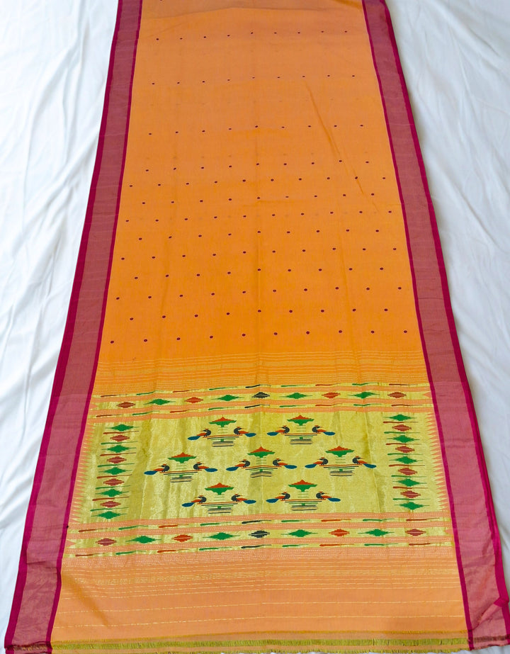 Mustard yellow cotton paithani saree
