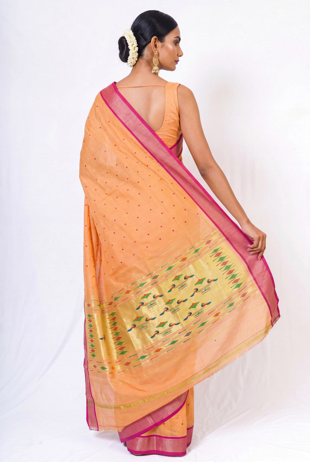 Turmeric yellow cotton paithani saree