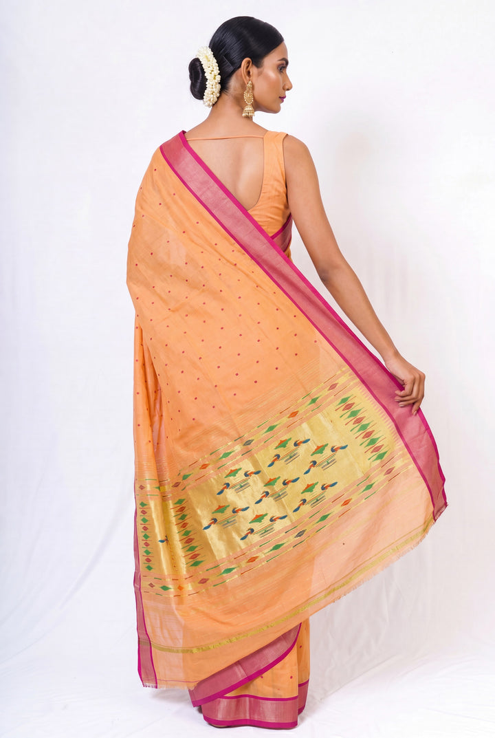 Turmeric yellow cotton paithani saree