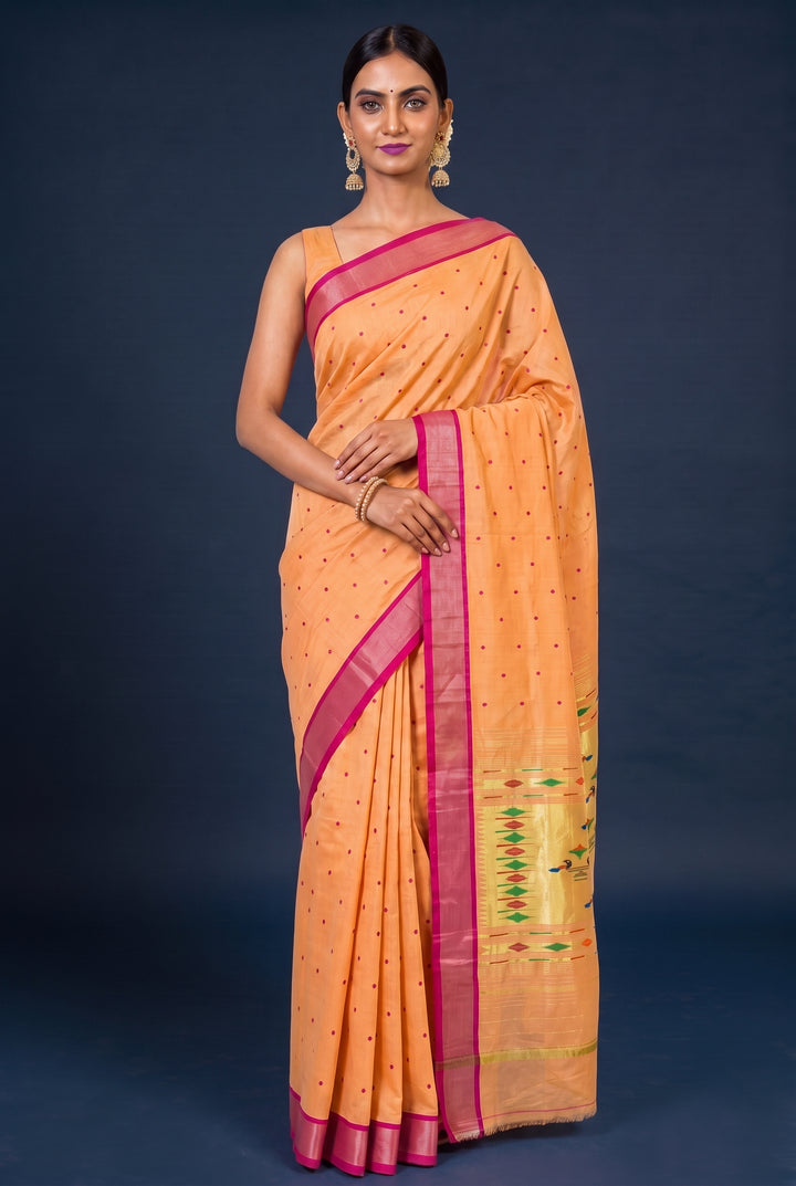Turmeric Yellow Cotton Paithani Saree