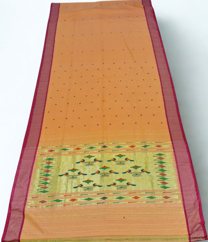 Turmeric yellow cotton paithani saree