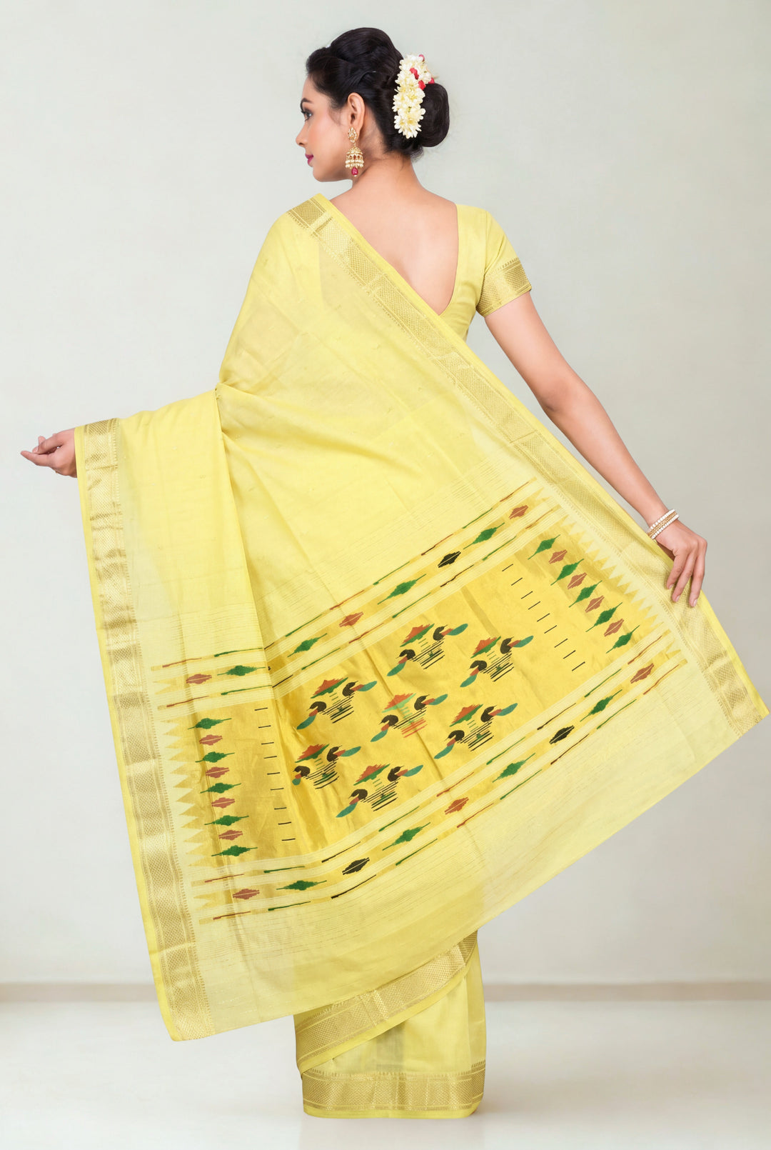 Butterscotch yellow cotton paithani saree