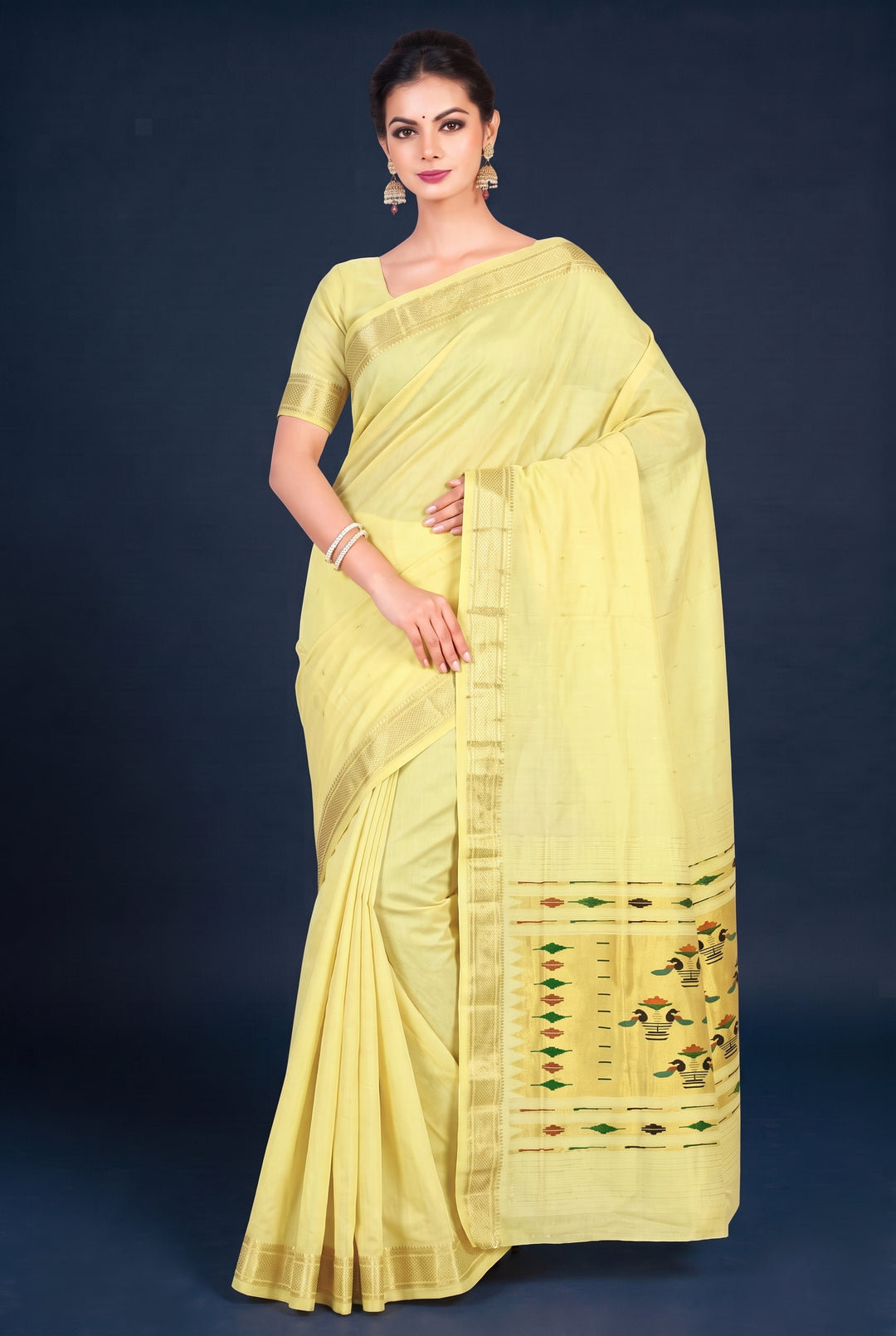 Butterscotch Yellow Cotton Paithani Saree