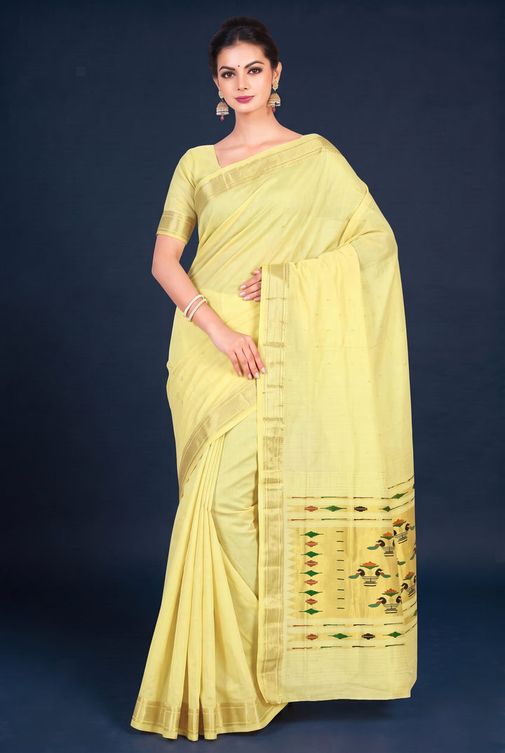 Butterscotch Yellow Cotton Paithani Saree