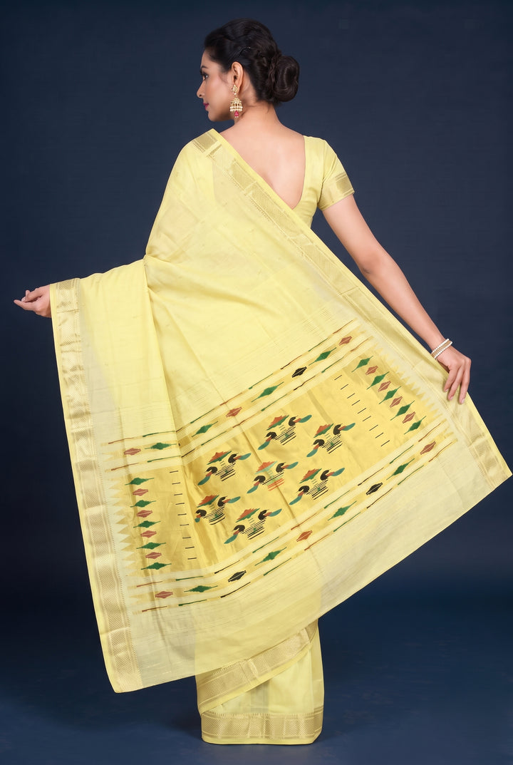 Butterscotch Yellow Cotton Paithani Saree