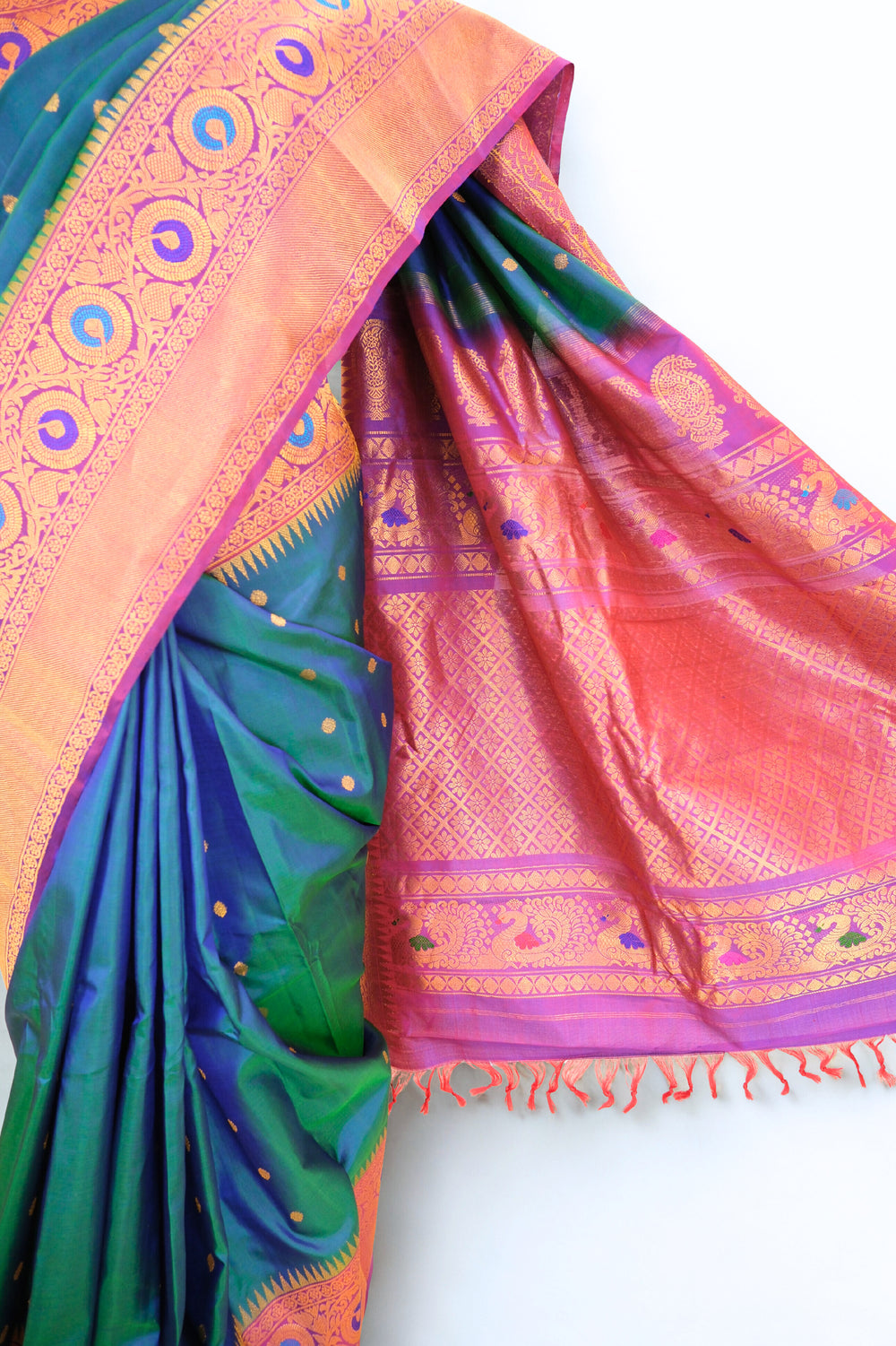 Peacock Blue Silk Gadwal Saree