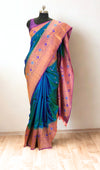 Peacock Blue Silk Gadwal Saree
