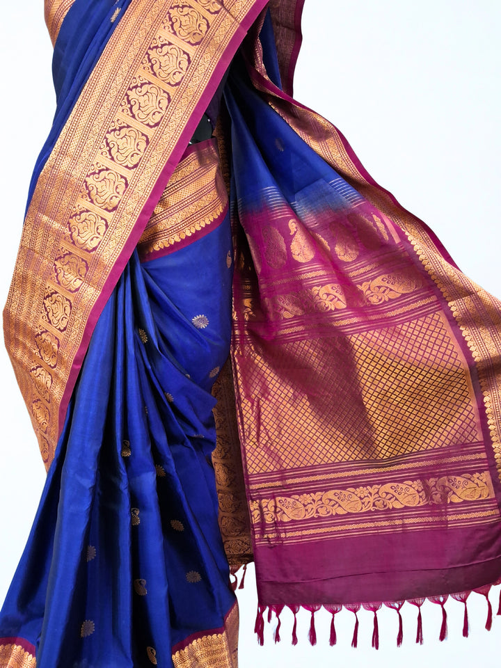 Navy blue silk gadwal saree