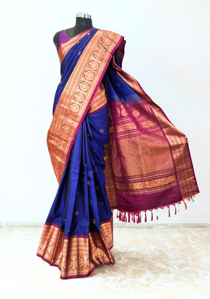 Navy blue silk gadwal saree