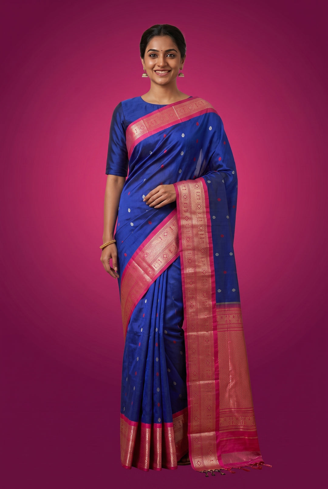 Navy Blue Gadwal Silk Saree