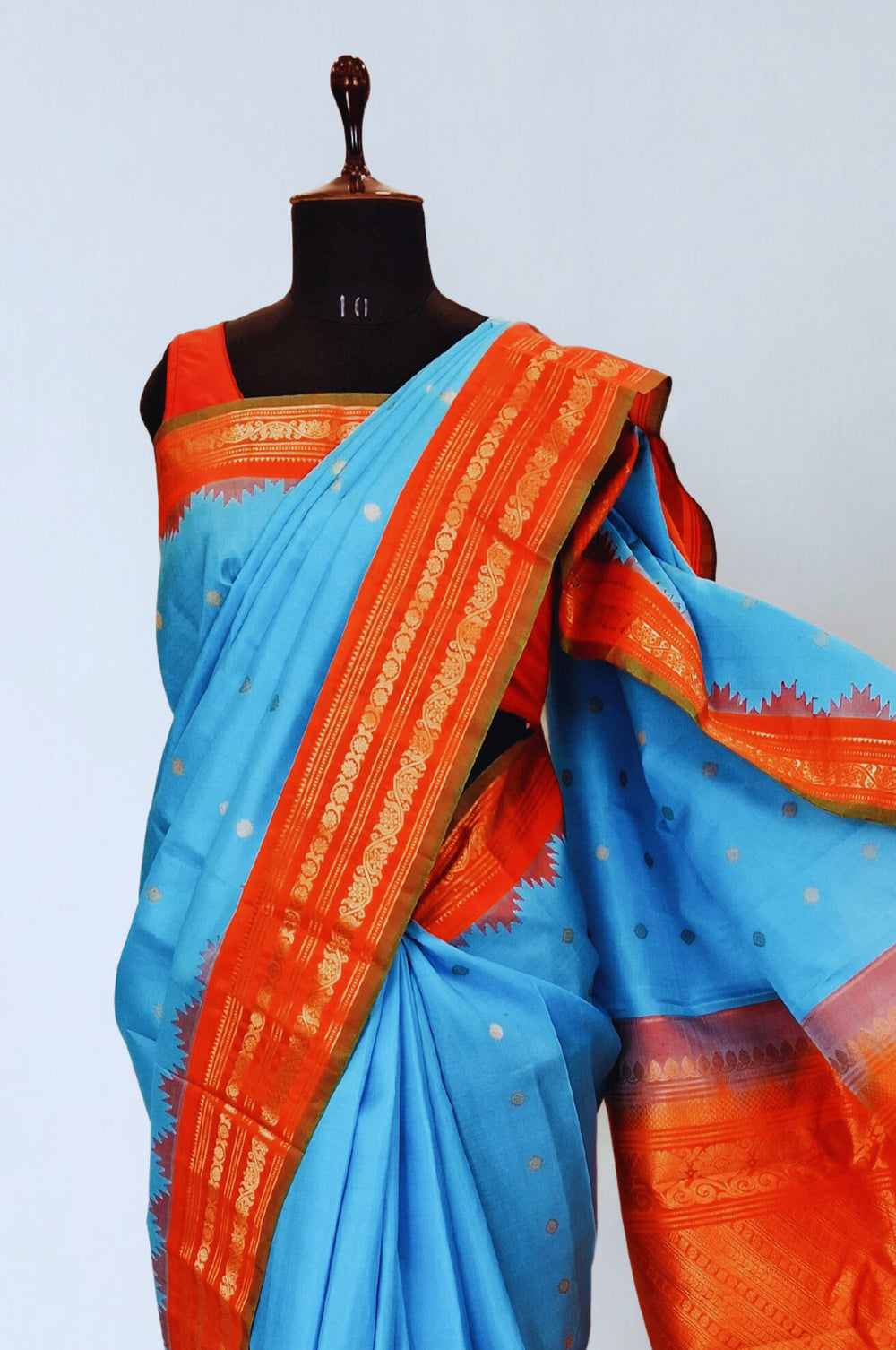 Turquoise Gadwal Saree with Gold Zari