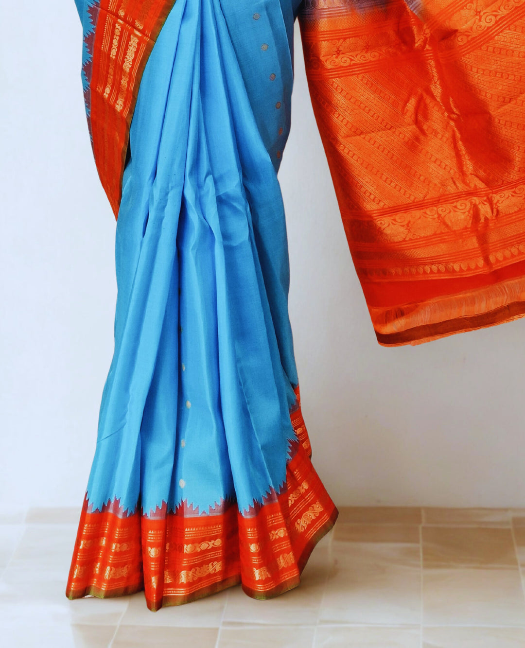 Turquoise Gadwal Saree with Gold Zari
