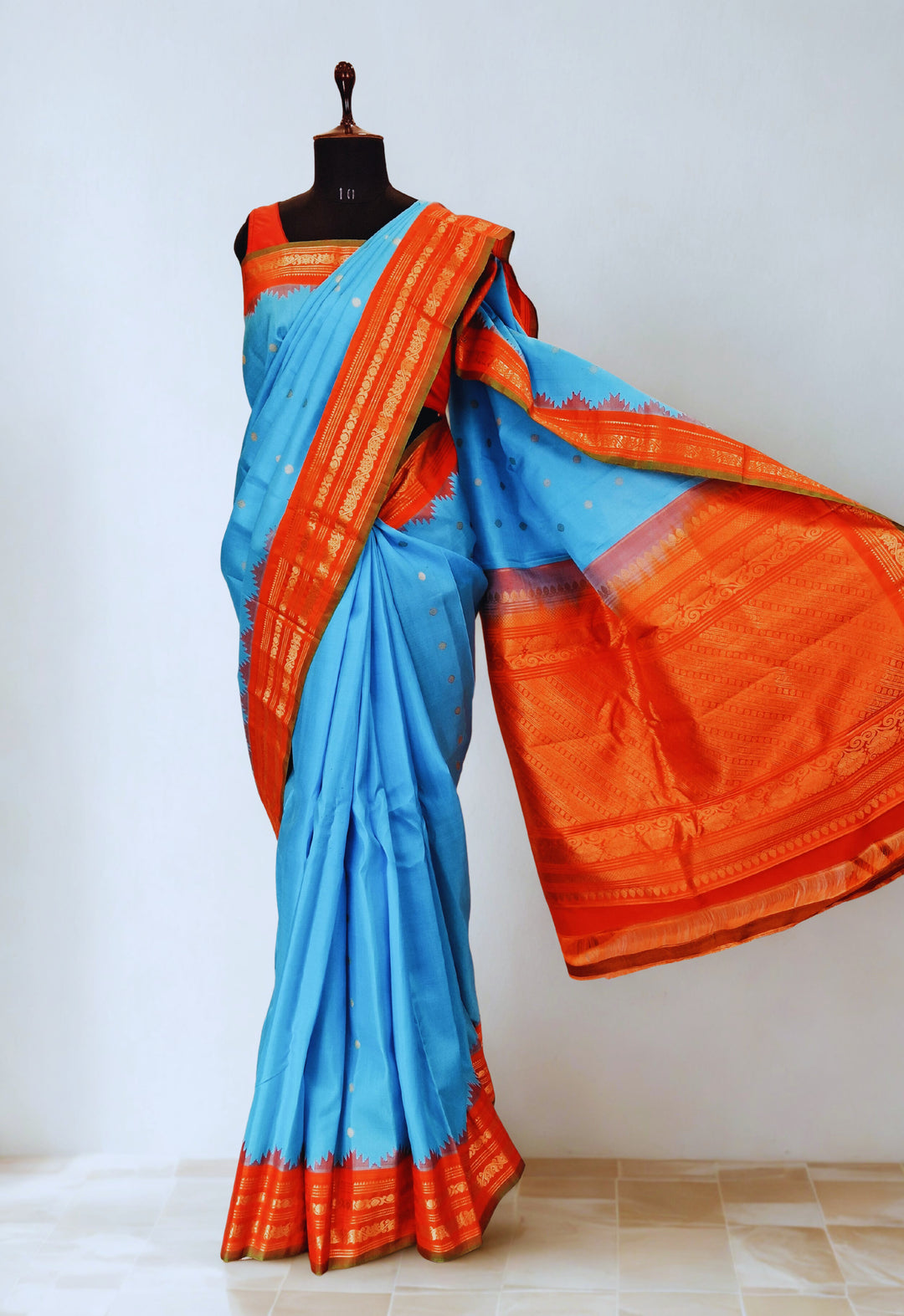 Turquoise Gadwal Saree with Gold Zari