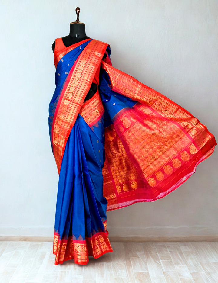 Cobalt blue silk gadwal saree