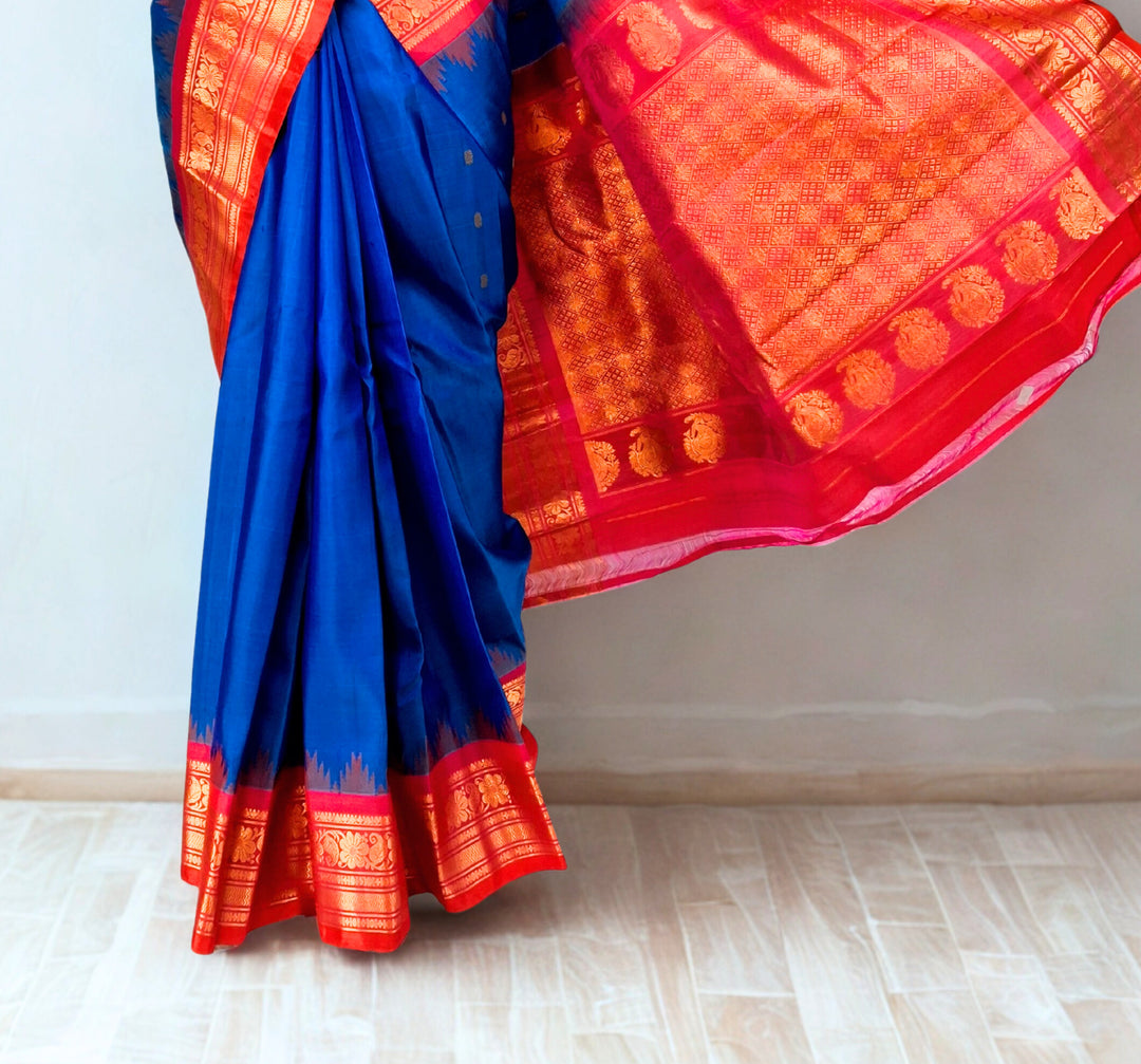 Cobalt blue silk gadwal saree
