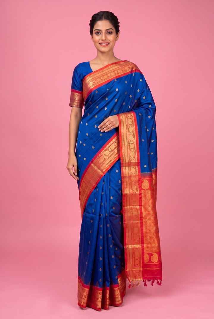 Cobalt Blue Silk Gadwal Saree