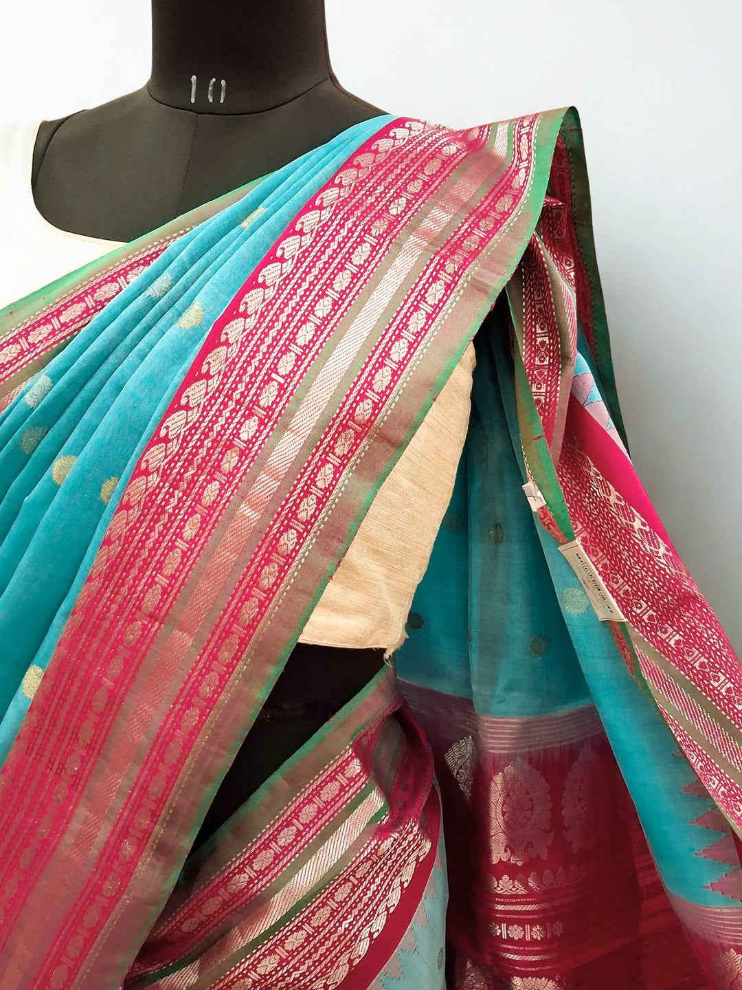 Turquoise Blue Gadwal Silk Saree