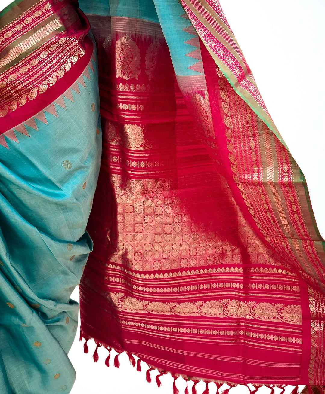 Turquoise Blue Gadwal Silk Saree
