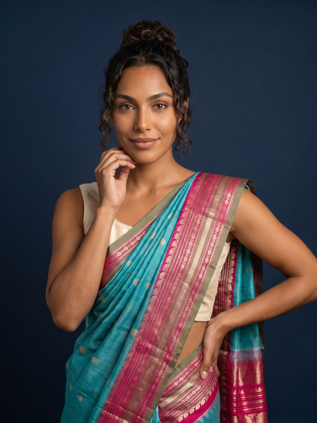 Turquoise Blue Gadwal Silk Saree