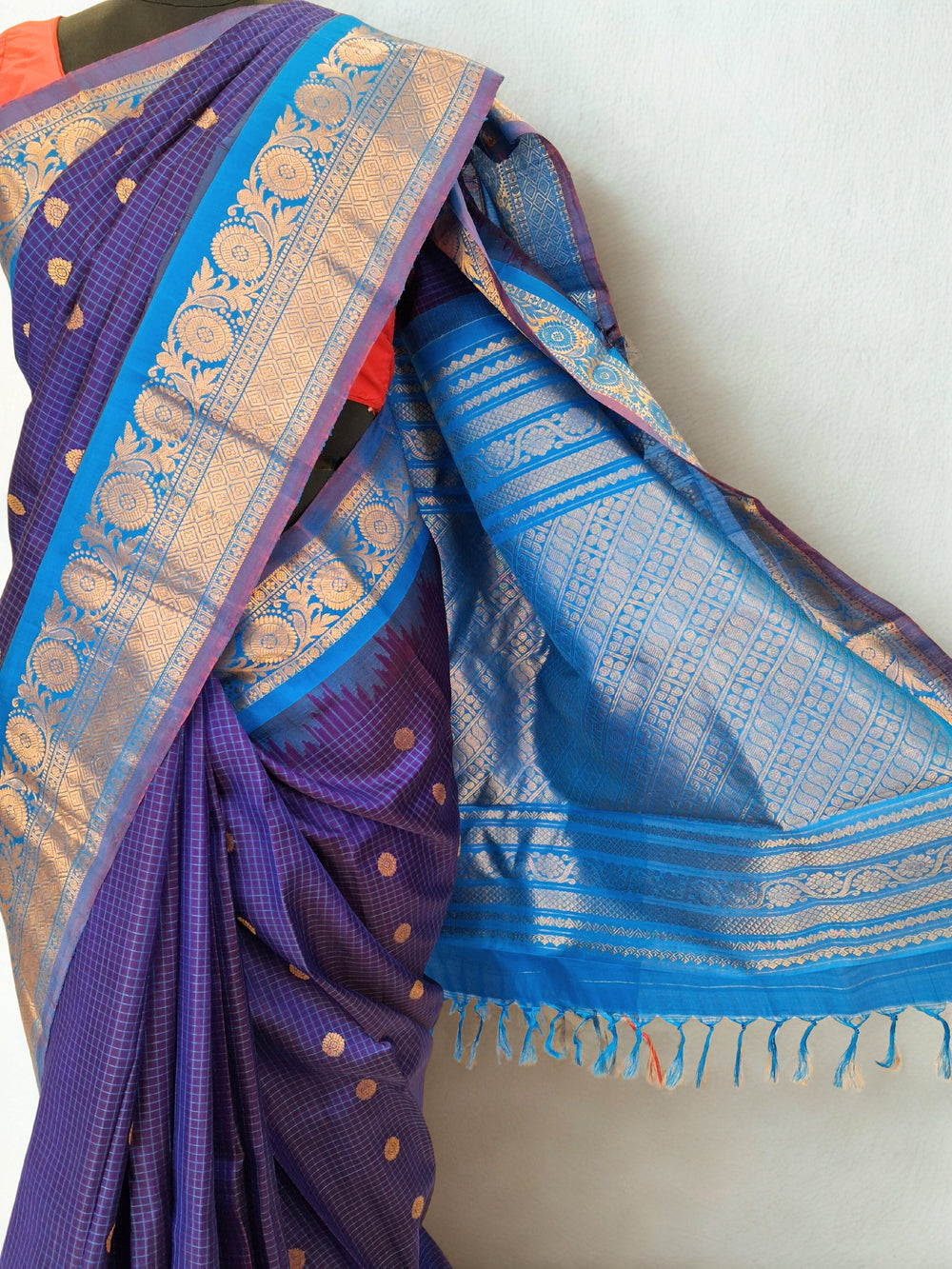 Blue Checks Silk Gadwal Saree Online