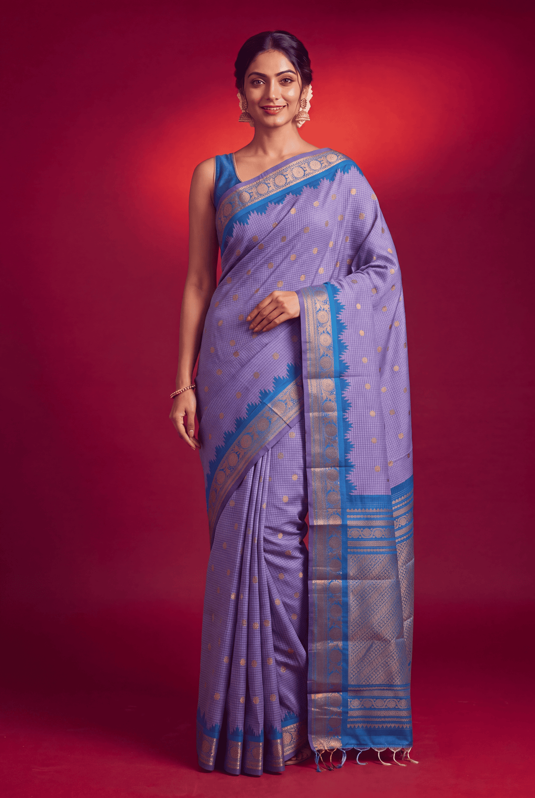 Purple Gadwal Silk Saree with Temple Border