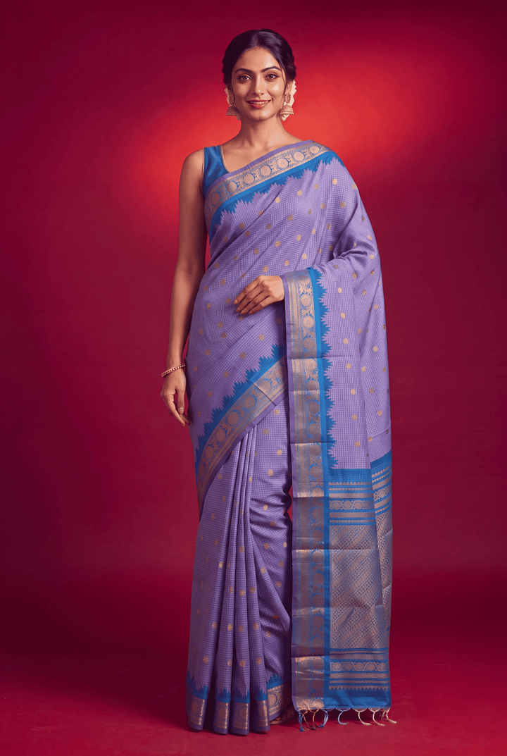 Purple Gadwal Silk Saree with Temple Border