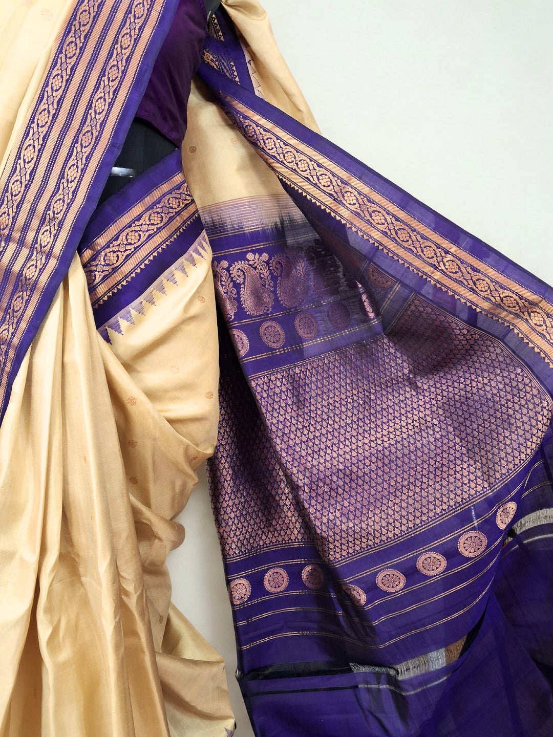 Beige gadwal silk saree with rich border
