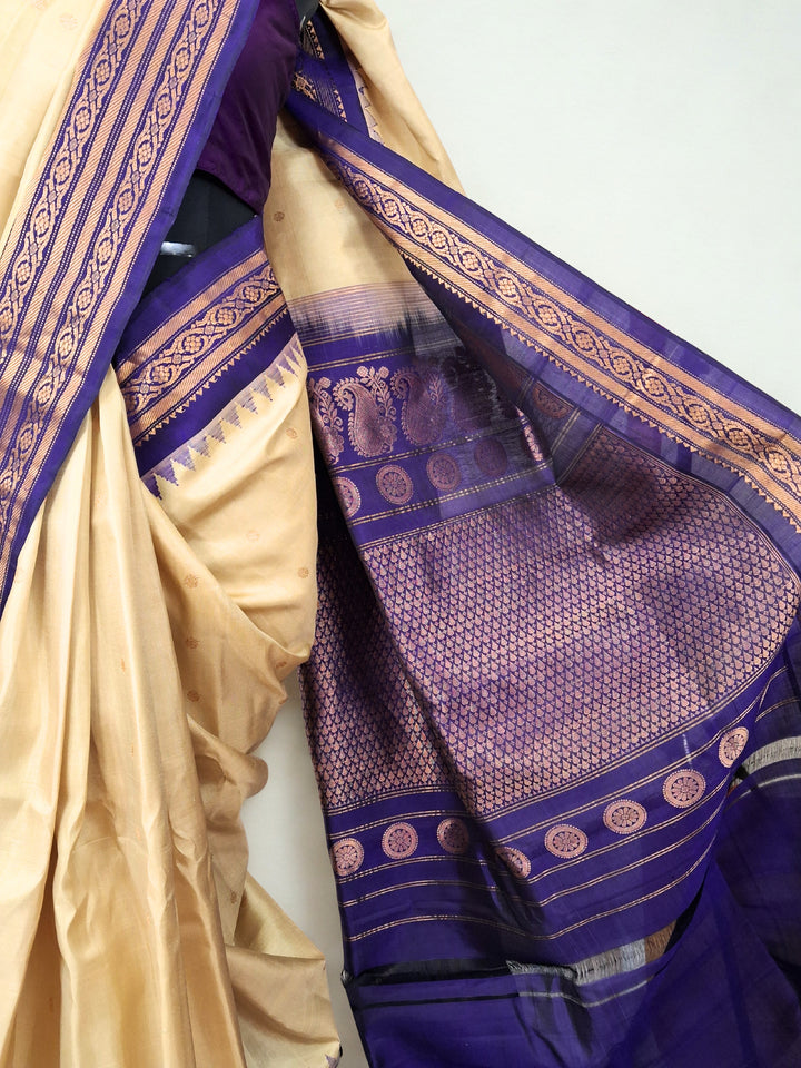 Beige gadwal silk saree with rich border
